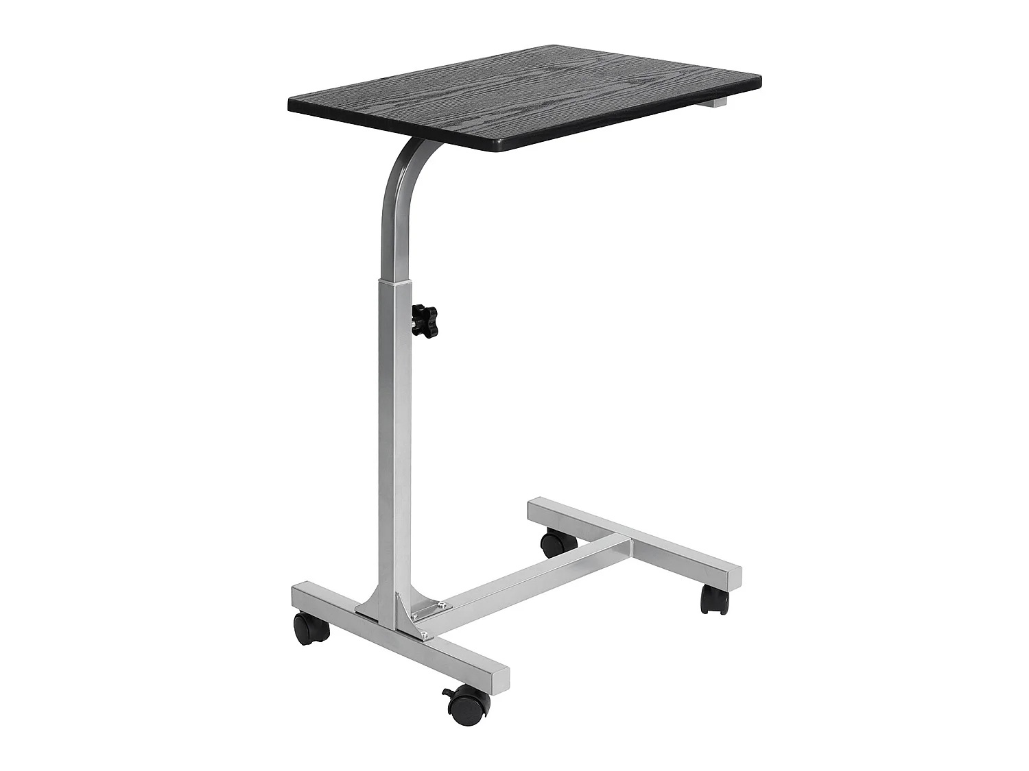 Table de Lit pour Ordinateur Portable Hauteur Réglable 4 roulettes Verrouillables Support Bois Bureau PC, Métal, Noir 2, 48x37x79 cm