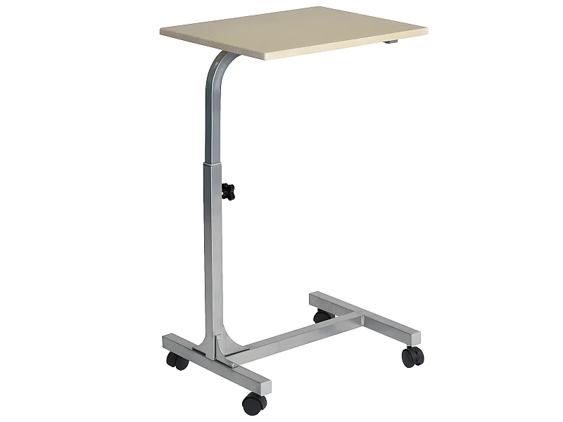 Table de Lit pour Ordinateur Portable Hauteur Réglable 4 roulettes Verrouillables Support Bois Bureau PC, Métal, Chêne 2, 48x37x79 cm