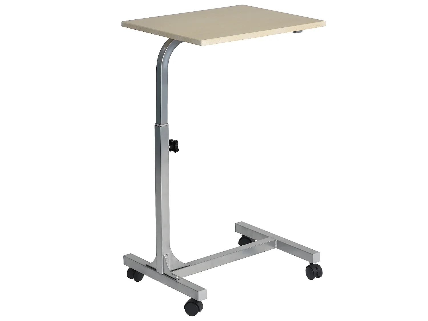 Table de Lit pour Ordinateur Portable Hauteur Réglable 4 roulettes Verrouillables Support Bois Bureau PC, Métal, Chêne 2, 48x37x79 cm