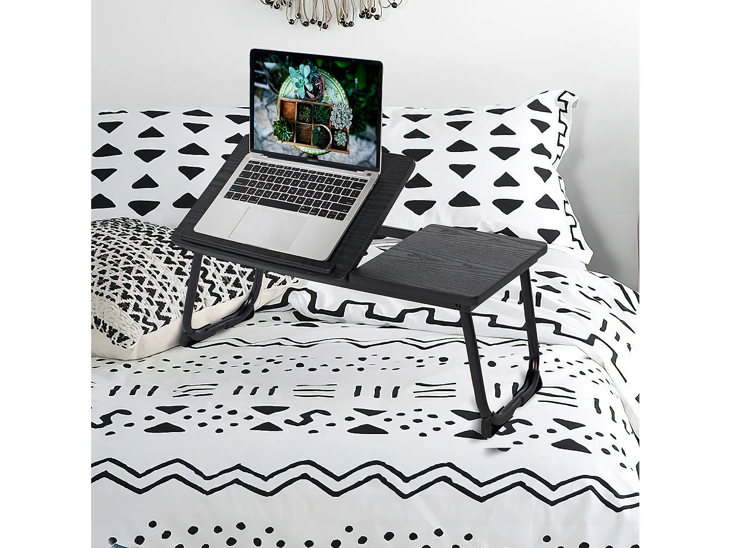 Table de lit Support d'ordinateur portable pliable hauteur réglable Piètement métal noir