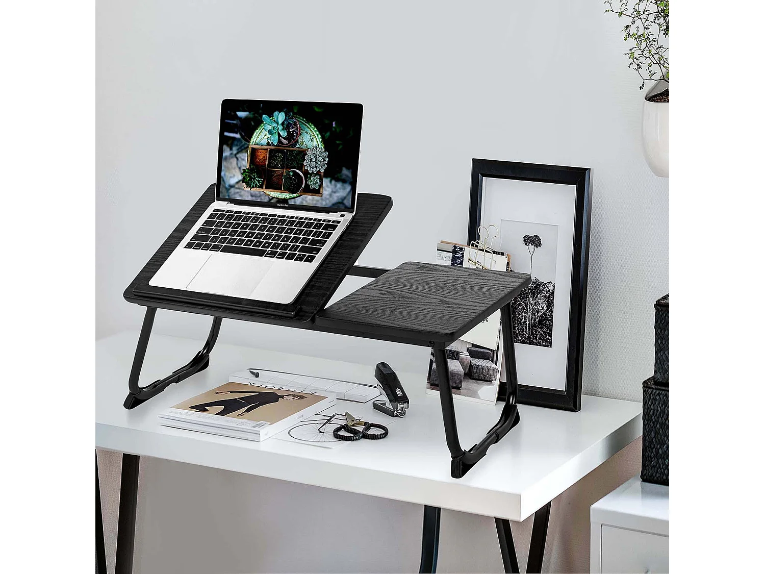 Table de lit Support d'ordinateur portable pliable hauteur réglable Piètement métal noir