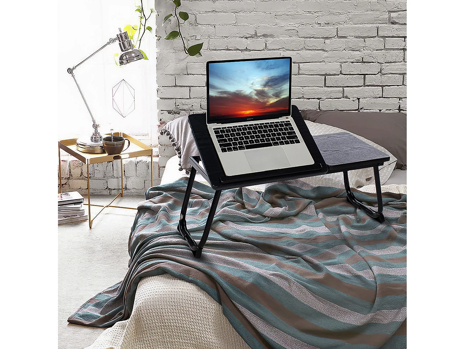 Table de lit Support d'ordinateur portable pliable hauteur réglable Piètement métal noir