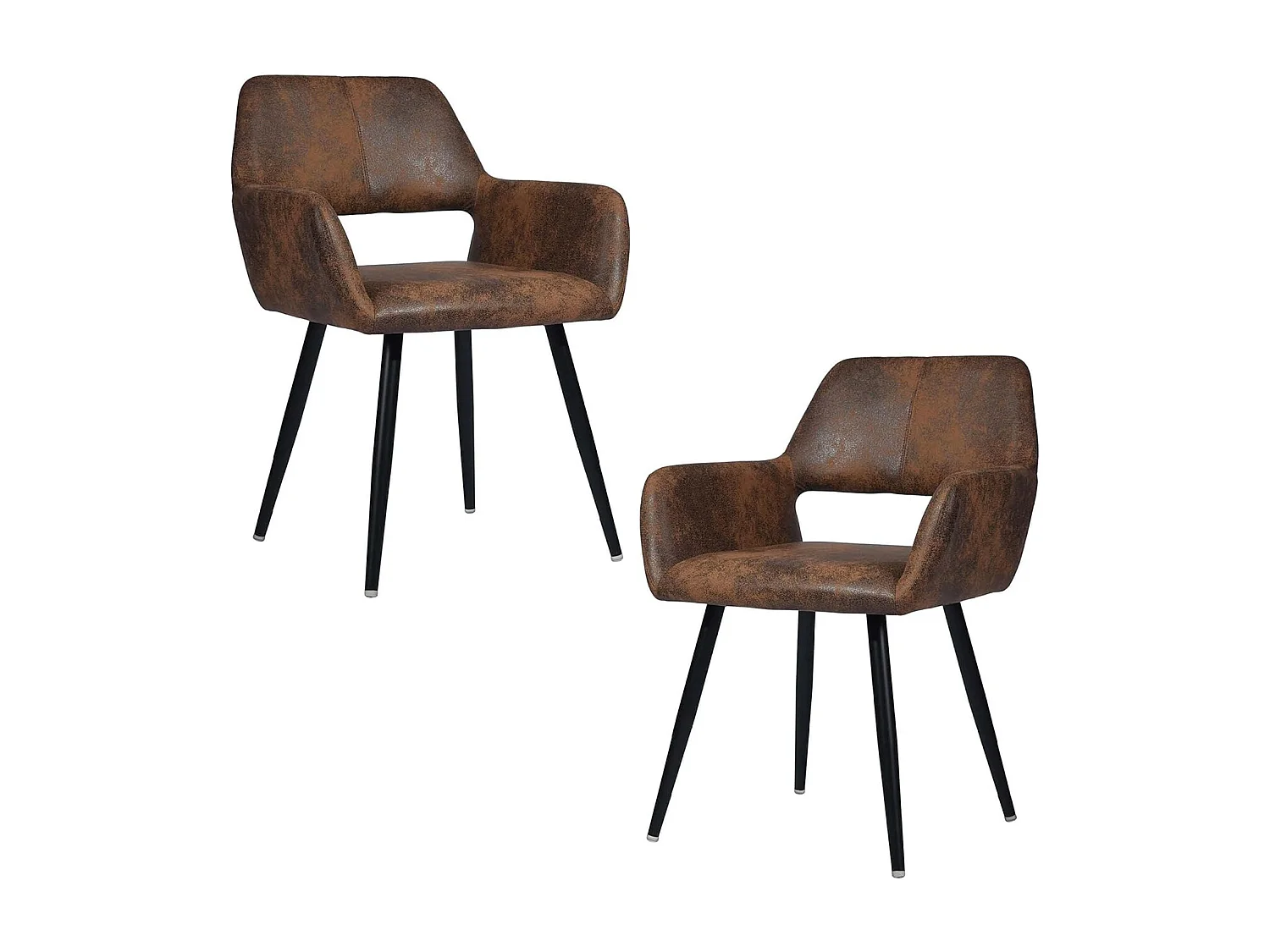 MEUBLES COSY Lot de 2 Chaises de Salle à Manger Fauteuil Rétro Vintage Assise rembourrée en en suédine Pieds en métal pour Cuisine Salon Chambre Bureau, Brune, Marron