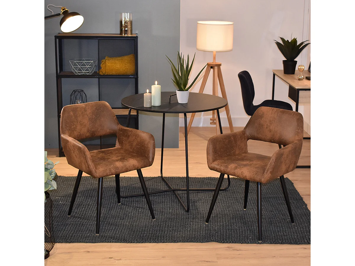 MEUBLES COSY Lot de 2 Chaises de Salle à Manger Fauteuil Rétro Vintage Assise rembourrée en en suédine Pieds en métal pour Cuisine Salon Chambre Bureau, Brune, Marron