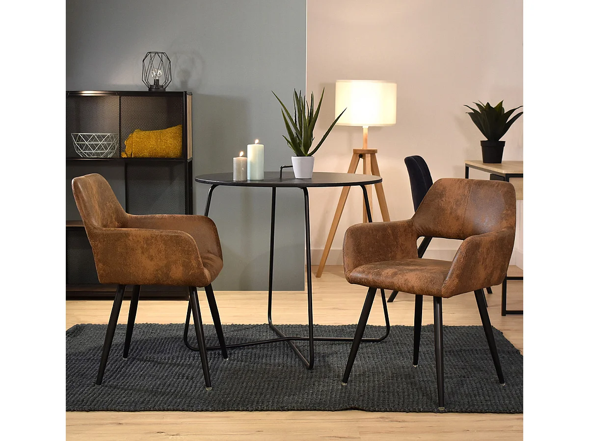 MEUBLES COSY Lot de 2 Chaises de Salle à Manger Fauteuil Rétro Vintage Assise rembourrée en en suédine Pieds en métal pour Cuisine Salon Chambre Bureau, Brune, Marron
