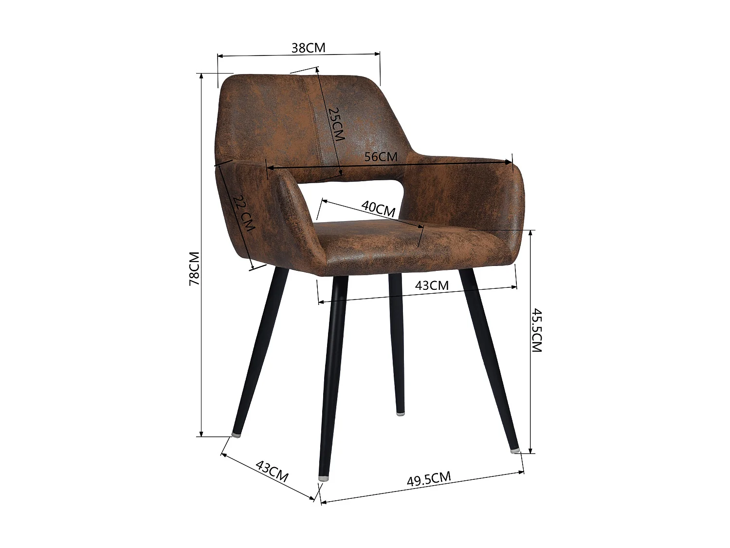 MEUBLES COSY Lot de 2 Chaises de Salle à Manger Fauteuil Rétro Vintage Assise rembourrée en en suédine Pieds en métal pour Cuisine Salon Chambre Bureau, Brune, Marron