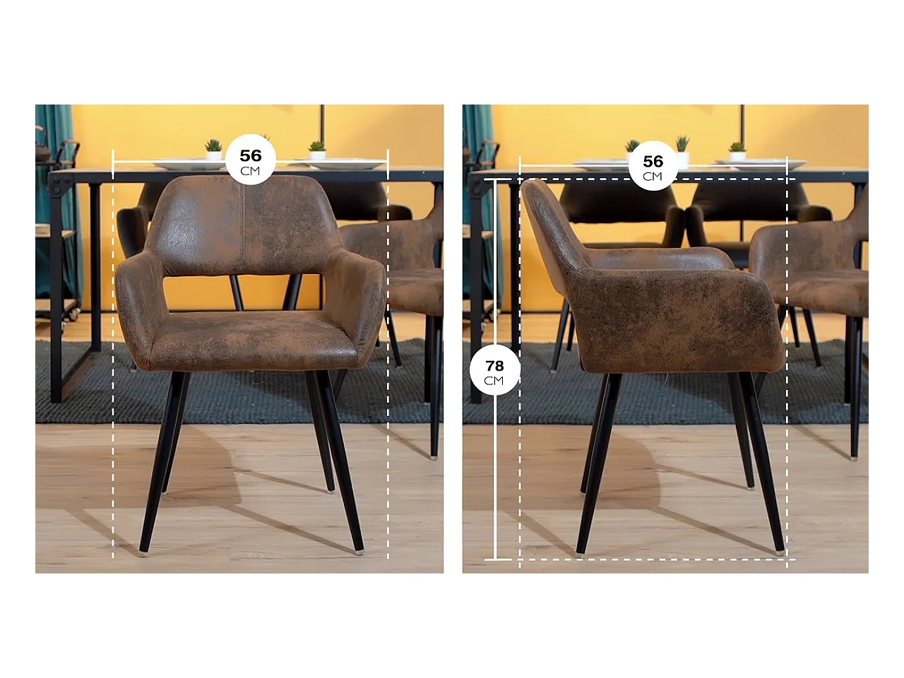 Lot de 4 Chaises de Salle à Manger  Similicuir Pieds en métal 56x56x78cm