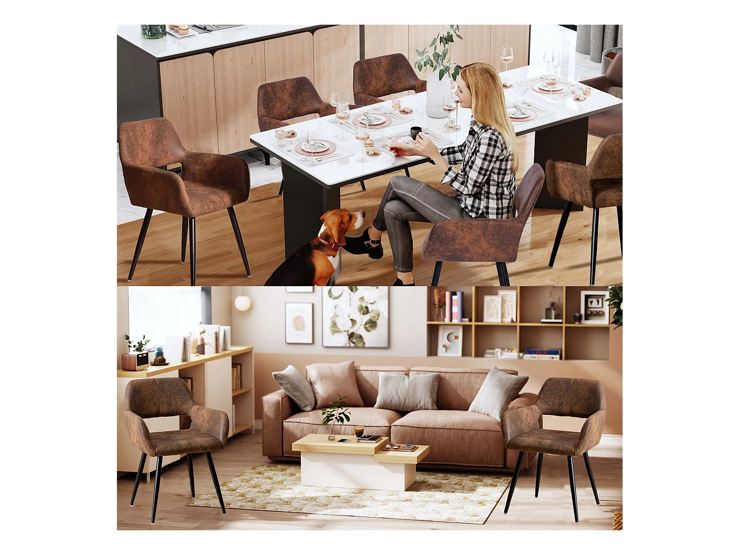 Lot de 4 Chaises de Salle à Manger  Similicuir Pieds en métal 56x56x78cm