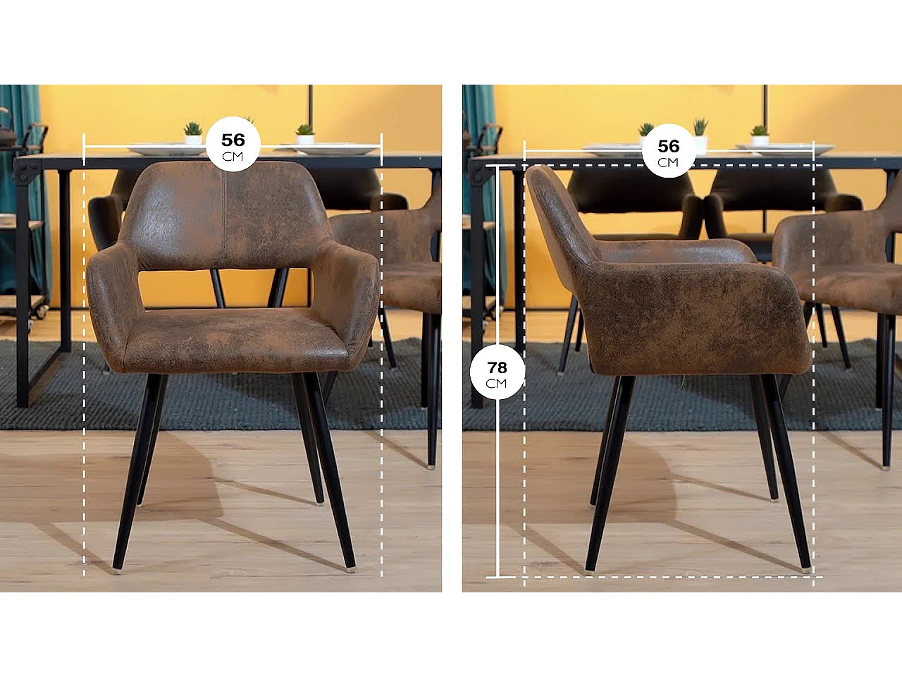 Lot de 4 Chaises de Salle à Manger  Similicuir Pieds en métal 56x56x78cm