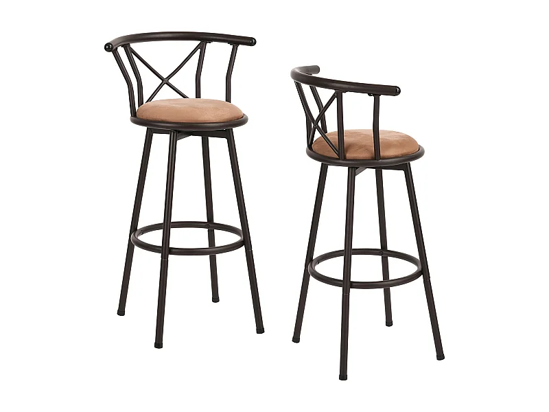Lot de 2 Chaises de Bar pivotant sur 360° avec Dossier et Repose-Pieds Marron Rustique et Noir