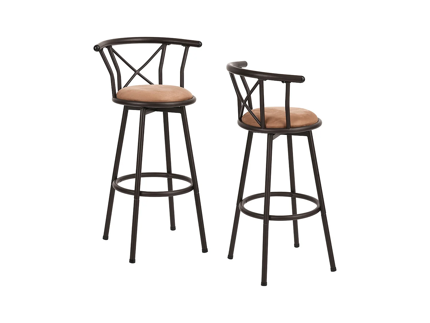 Lot de 2 Chaises de Bar pivotant sur 360° avec Dossier et Repose-Pieds Marron Rustique et Noir