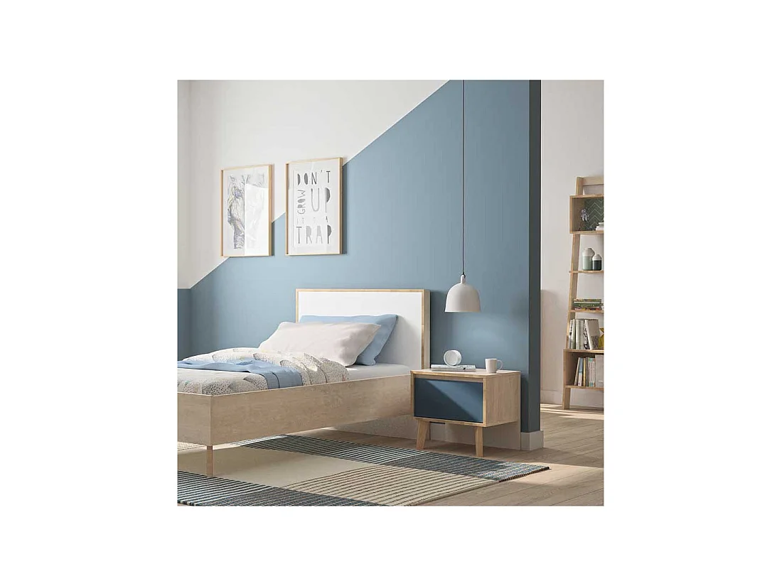 Table de chevet 1 tiroir Chêne blond/Bleu - ESMEY