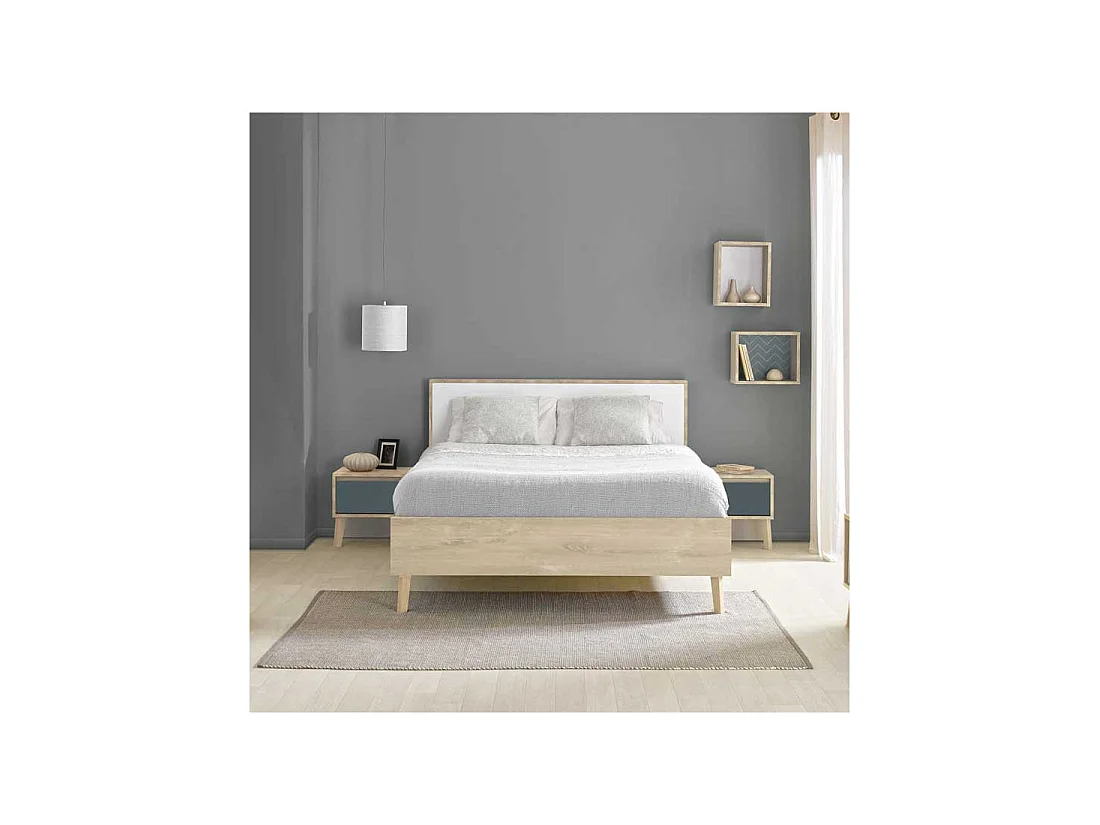 Table de chevet 1 tiroir Chêne blond/Bleu - ESMEY