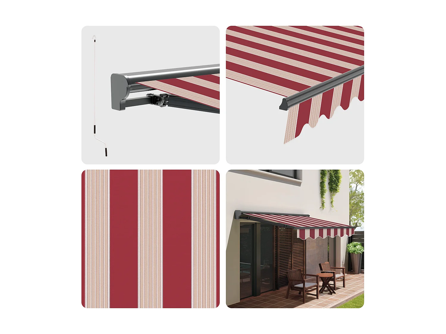 Wasabi - Tenda Motorizzata 4x2,5 Righe Granata – Telecomando – Semicassonetto – Tessuto Protezione Solare