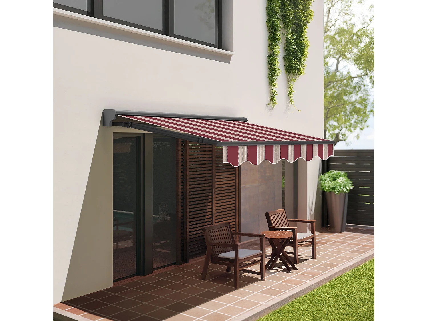 Wasabi - Tenda Esterna Avvolgibile 4x2,5 Strisce Granata Poliestere – Semicofre Antracite Plus