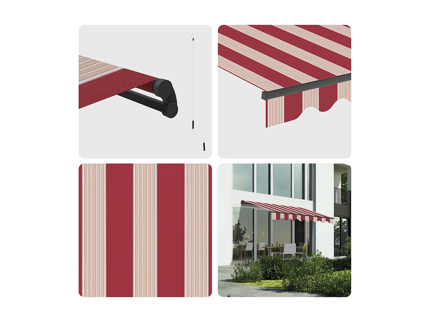 Wasabi - Tenda Esterna Avvolgibile 3x2,5 Strisce Granata Poliestere