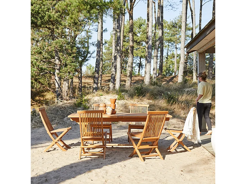 Set di mobili da esterno rettangolare in legno di acacia Capri 6