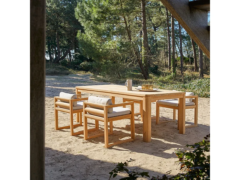 Ensemble de jardin en bois de teck et tissu Leon 4 chaises