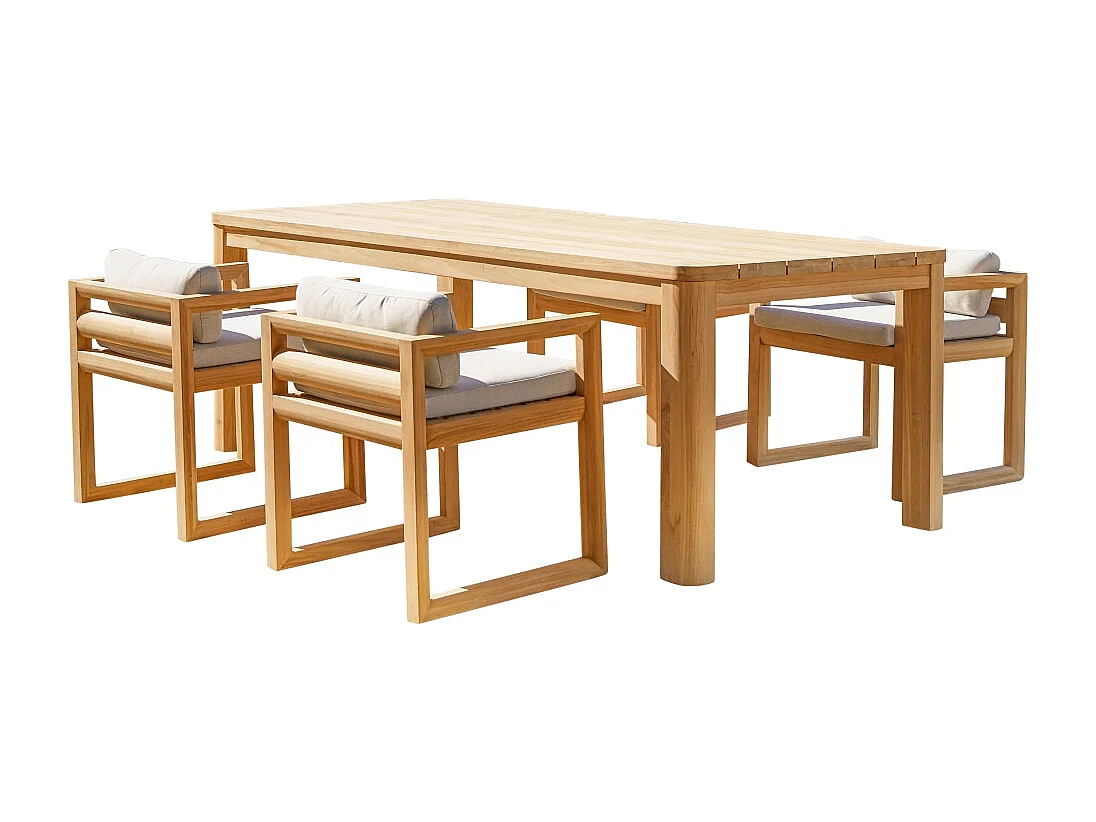 Gartenmöbel-Set Loen aus Teakholz mit Stoffkissen, 4 Stühle