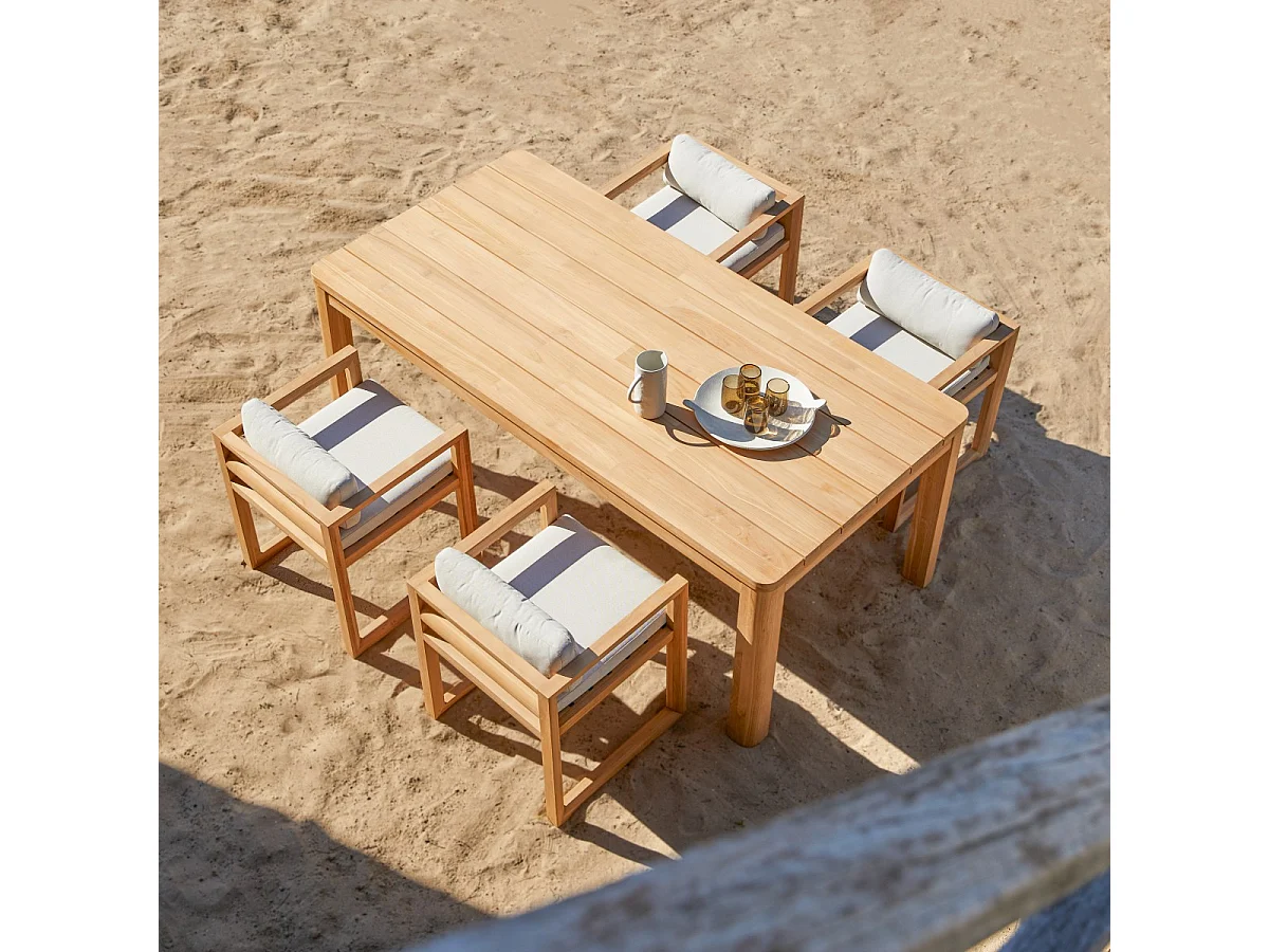 Gartenmöbel-Set Loen aus Teakholz mit Stoffkissen, 4 Stühle