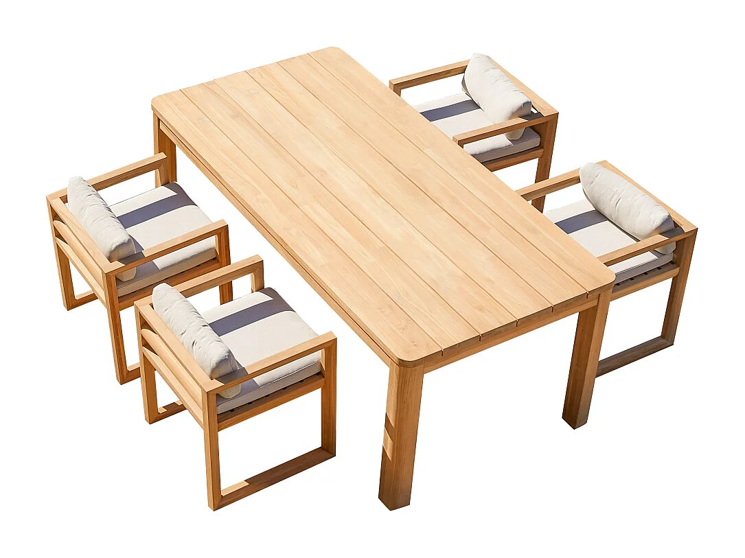 Gartenmöbel-Set Loen aus Teakholz mit Stoffkissen, 4 Stühle