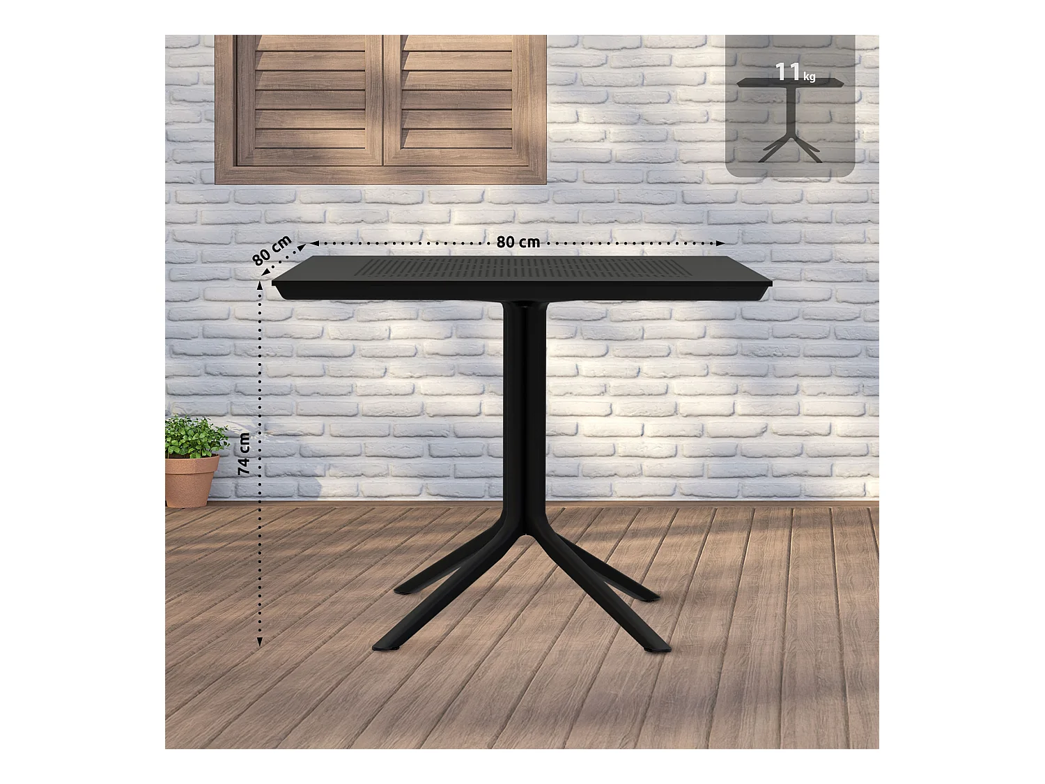 Table d'appoint de jardin - carré - Plastique - 80 x 80 cm - Noir - Lenval