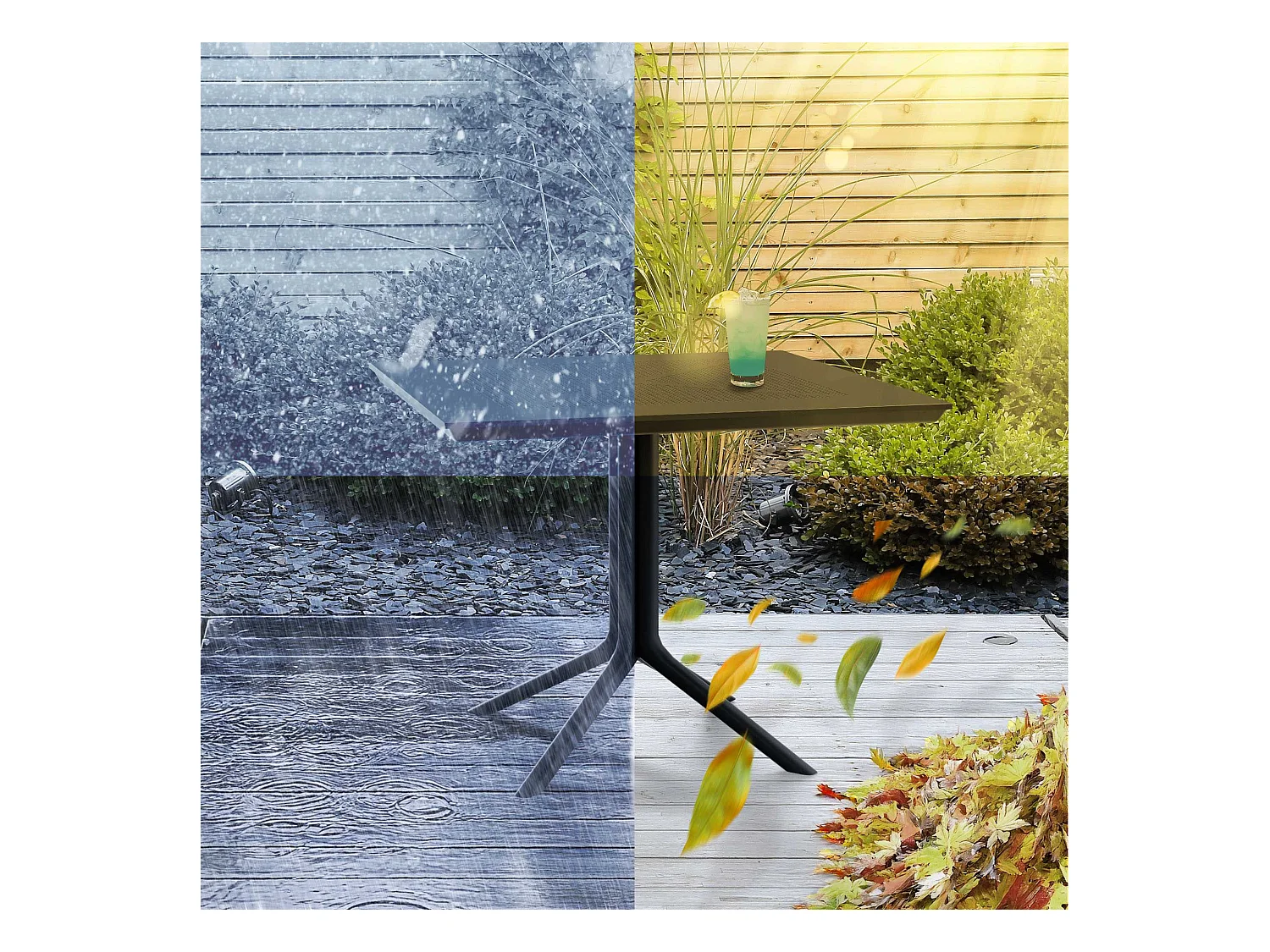 Table d'appoint de jardin - carré - Plastique - 80 x 80 cm - Noir - Lenval
