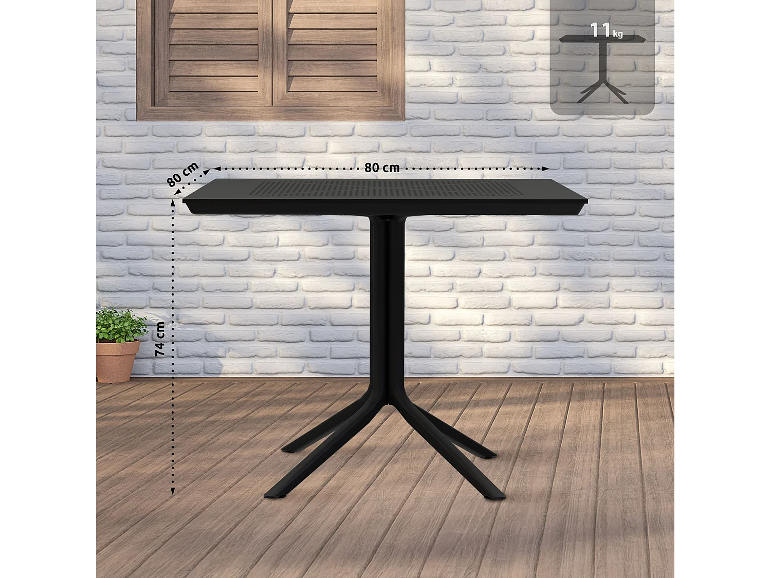 Table d'appoint de jardin - carré - Plastique - 80 x 80 cm - Noir - Lenval