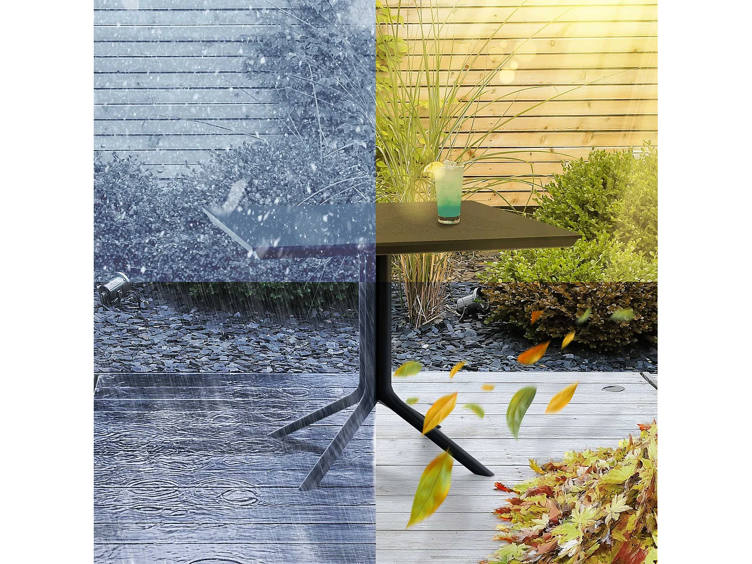 Table d'appoint de jardin - carré - Plastique - 80 x 80 cm - Noir - Lenval