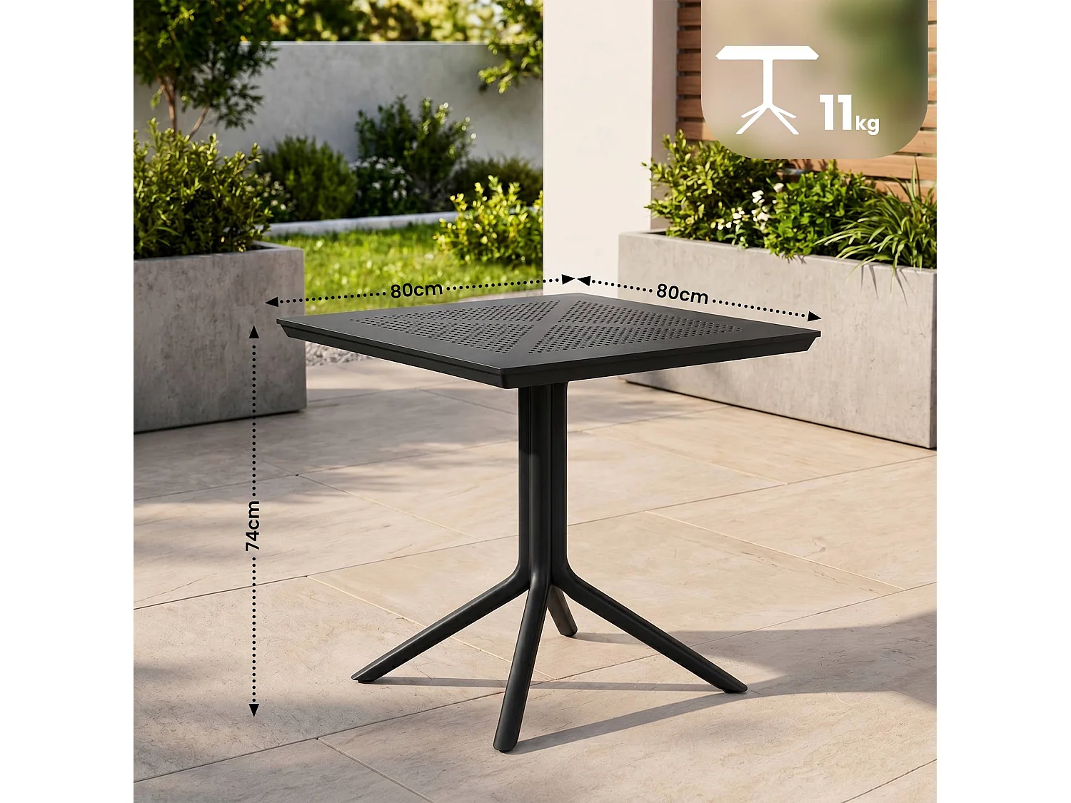 Table d'appoint de jardin - carré - Plastique - 80 x 80 cm - Noir - Lenval