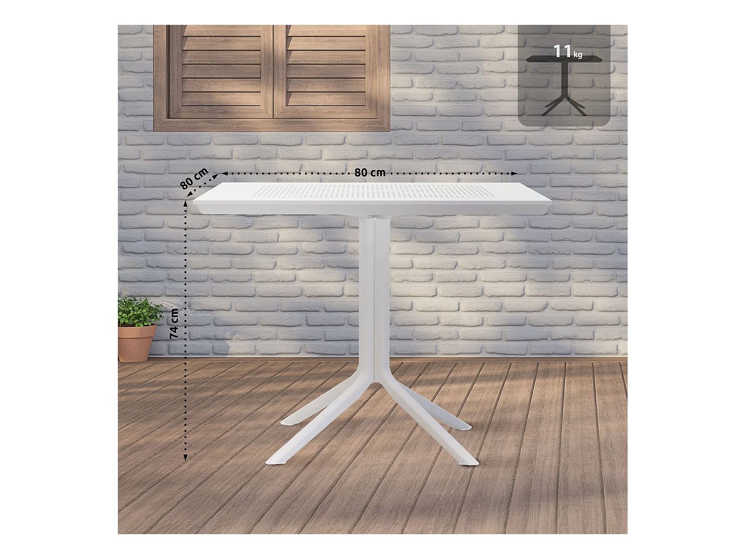 Table d'appoint de jardin - carré - Plastique - 80 x 80 cm - Blanc - Lenval