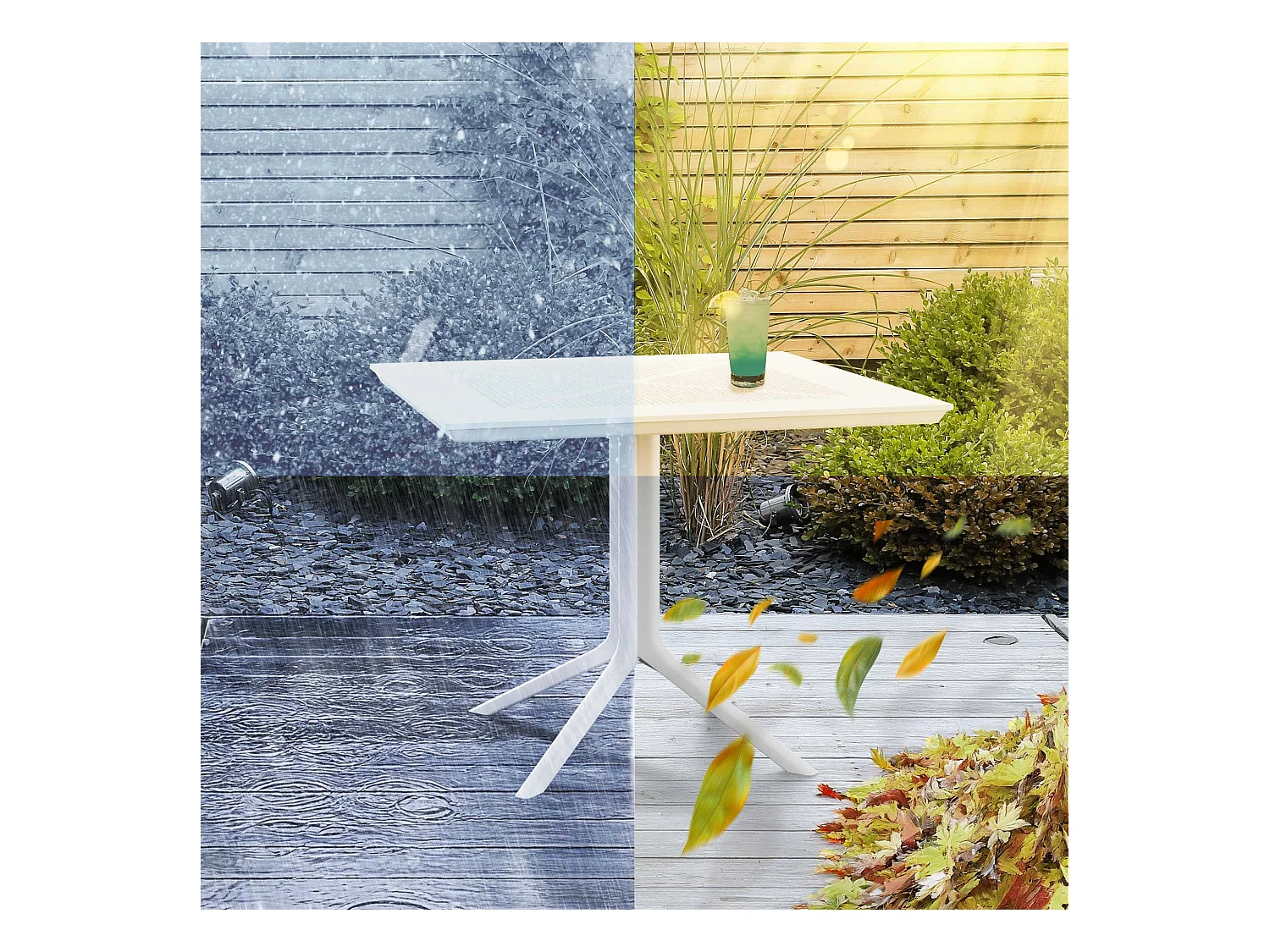 Table d'appoint de jardin - carré - Plastique - 80 x 80 cm - Blanc - Lenval