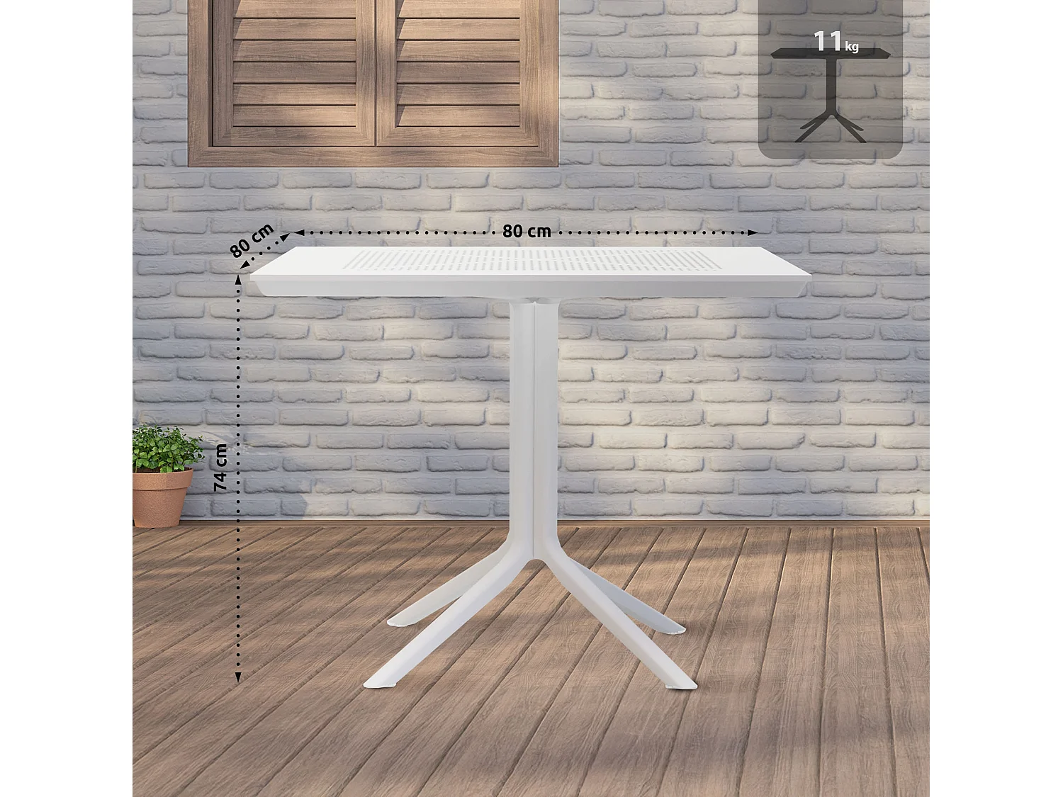 Table d'appoint de jardin - carré - Plastique - 80 x 80 cm - Blanc - Lenval