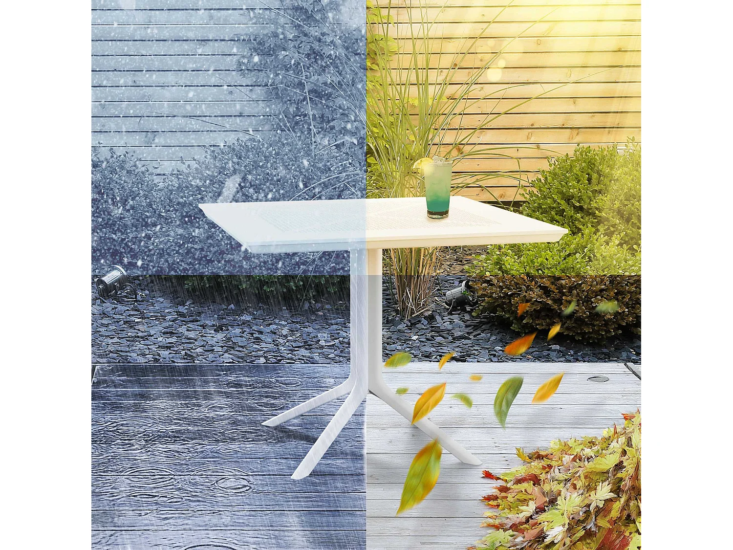 Table d'appoint de jardin - carré - Plastique - 80 x 80 cm - Blanc - Lenval