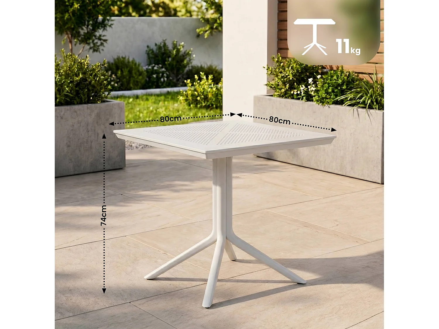 Table d'appoint de jardin - carré - Plastique - 80 x 80 cm - Blanc - Lenval