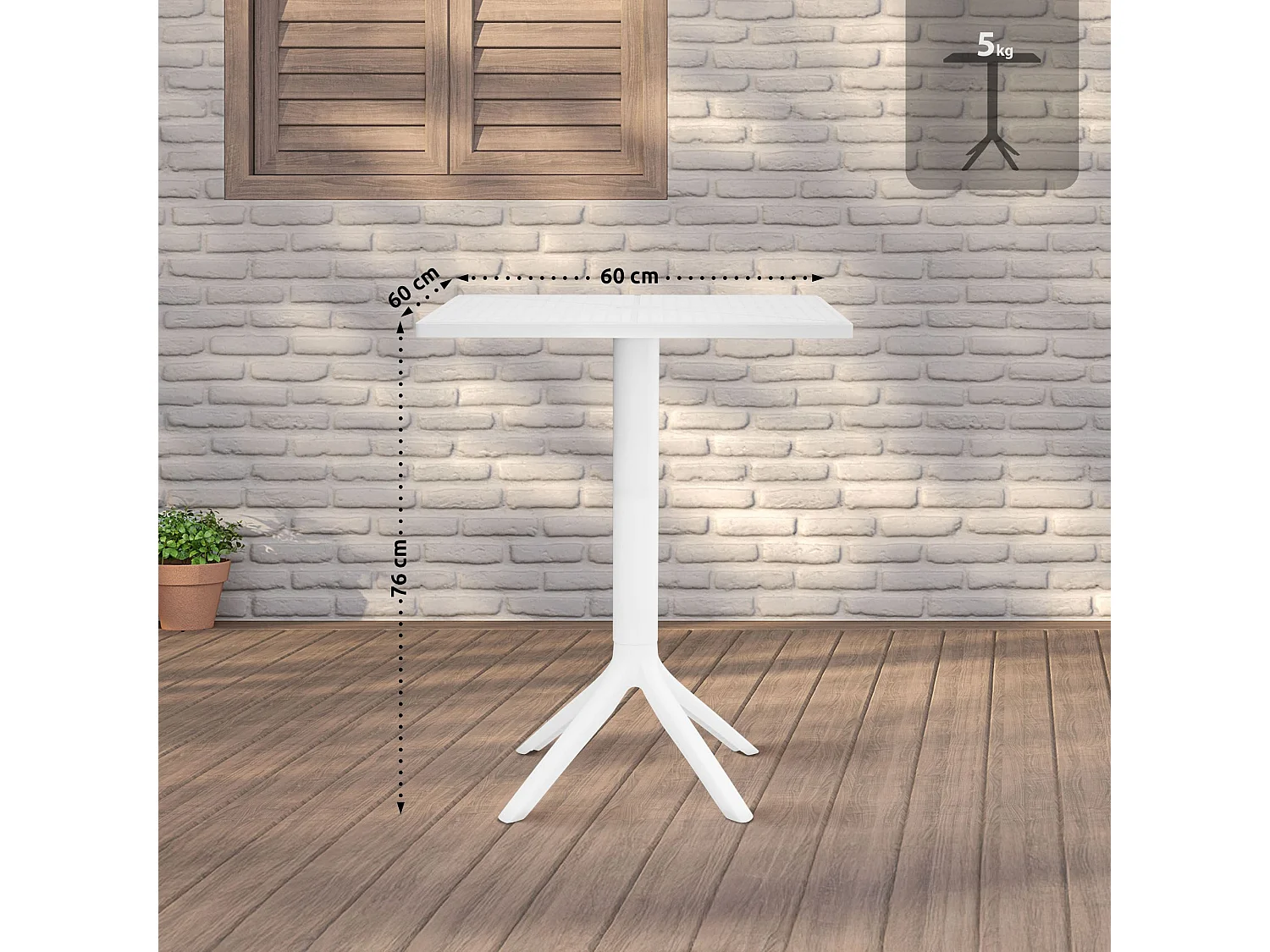 Table d'appoint de jardin - carré - Plastique - 60 x 60 cm - Blanc - Nuvela