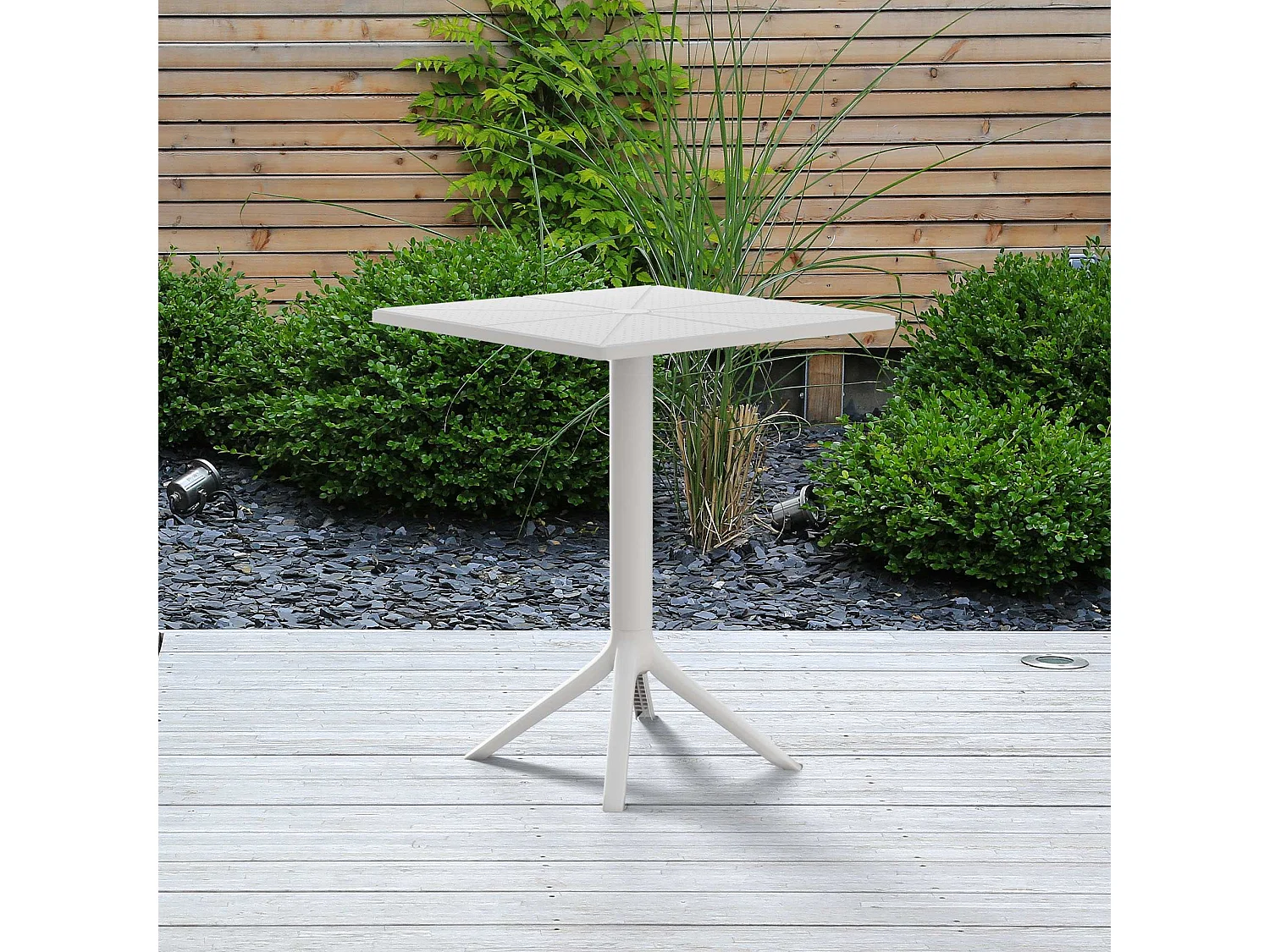 Table d'appoint de jardin - carré - Plastique - 60 x 60 cm - Blanc - Nuvela