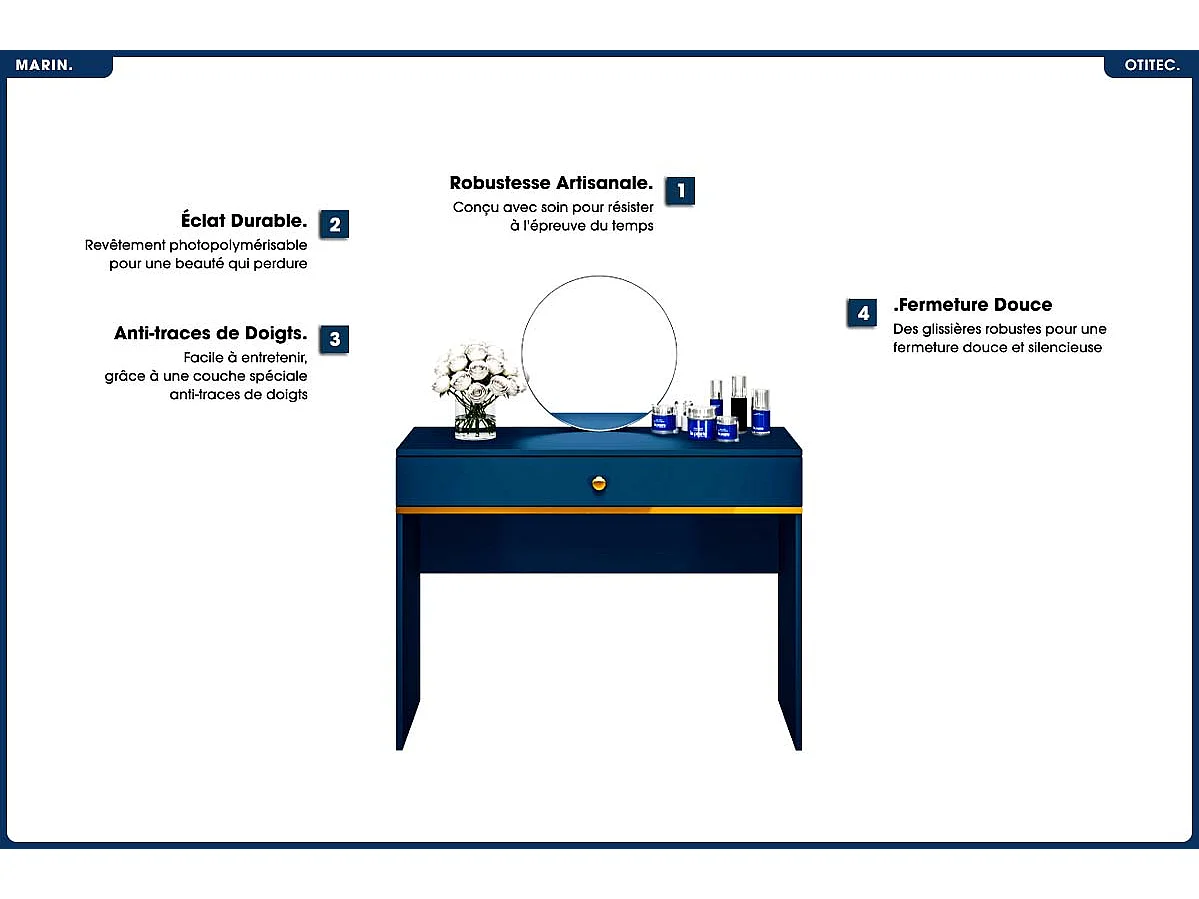 Coiffeuse - H.79 x L.100 x P.40 cm - MARIN
