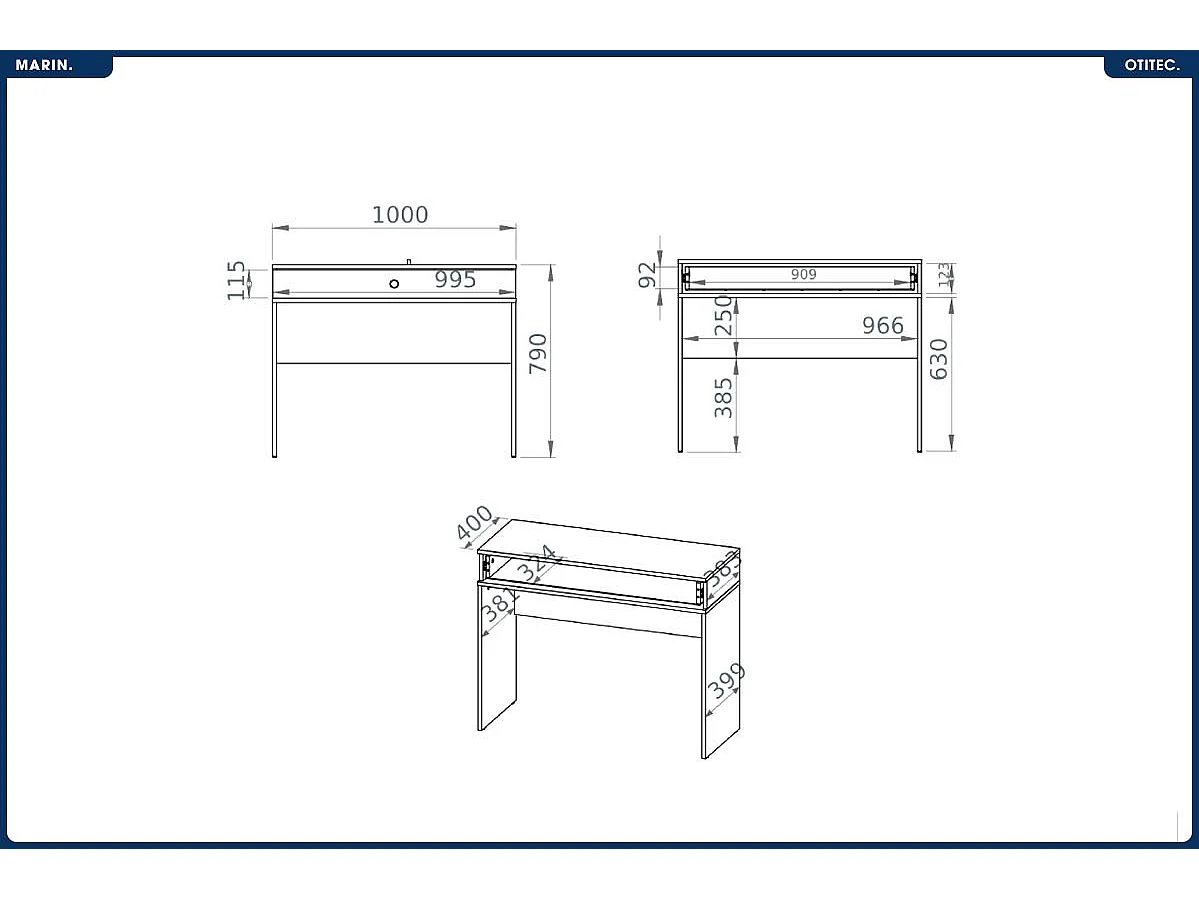 Coiffeuse - H.79 x L.100 x P.40 cm - MARIN