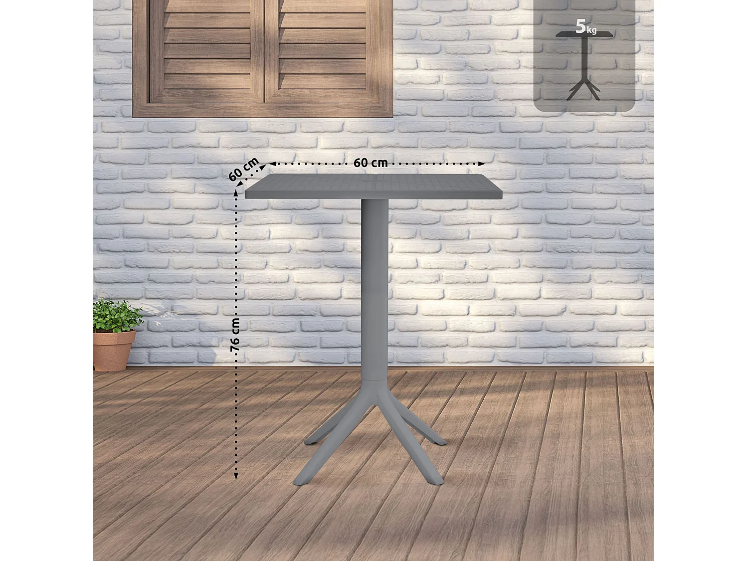Table d'appoint de jardin - carré - Plastique - 60 x 60 cm - Gris foncé - Nuvela