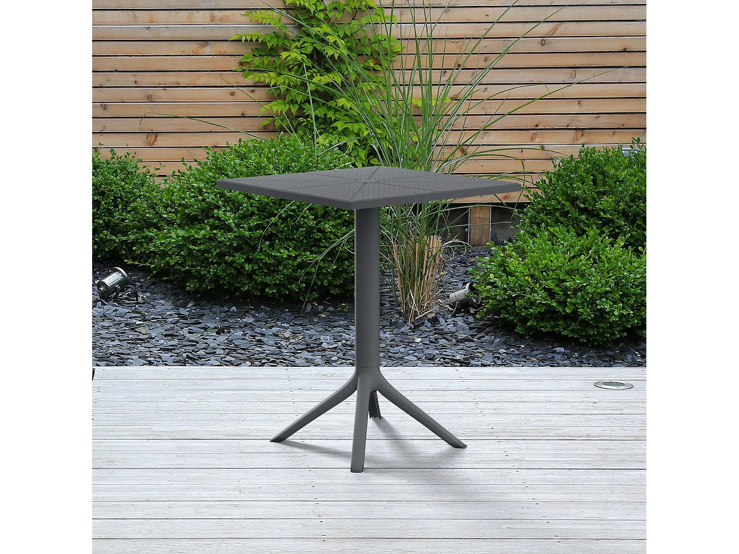 Table d'appoint de jardin - carré - Plastique - 60 x 60 cm - Gris foncé - Nuvela