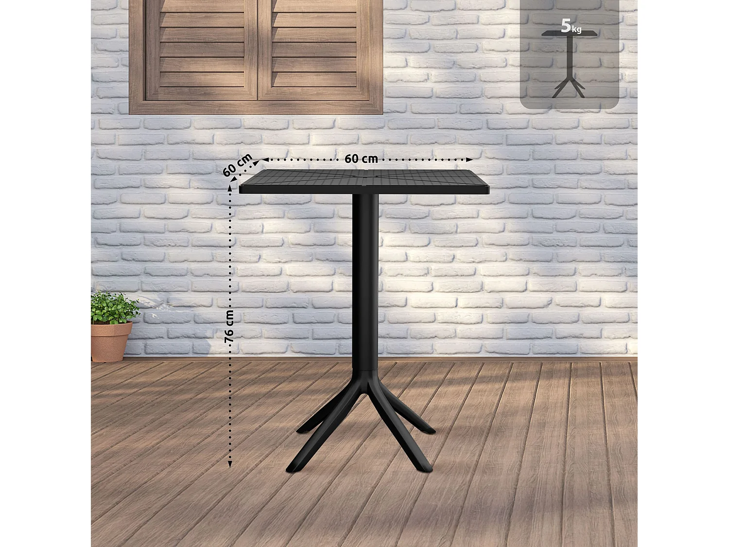 Table d'appoint de jardin - carré - Plastique - 60 x 60 cm - Noir - Nuvela