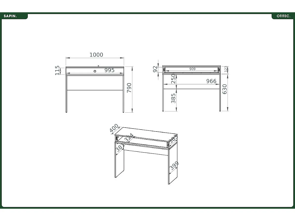 Coiffeuse - H.79 x L.100 x P.40 cm - SAPIN