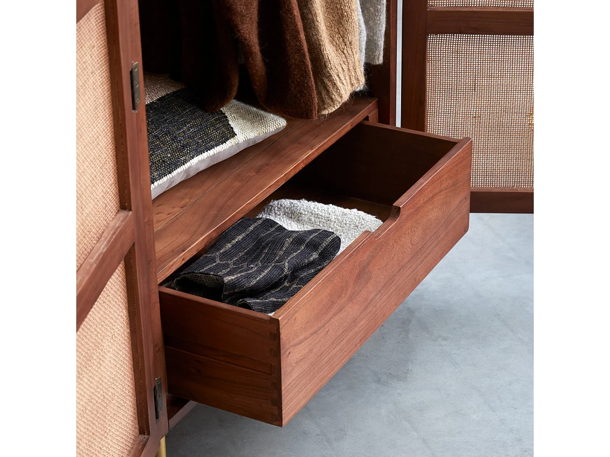 Schrank Lisbeth aus Ulmenholz und Rattangeflecht