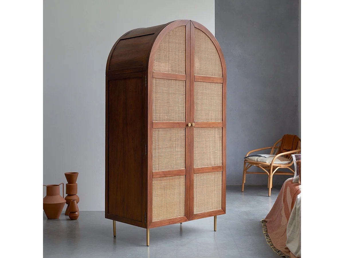 Armadio in legno di olmo e rattan Lisbeth