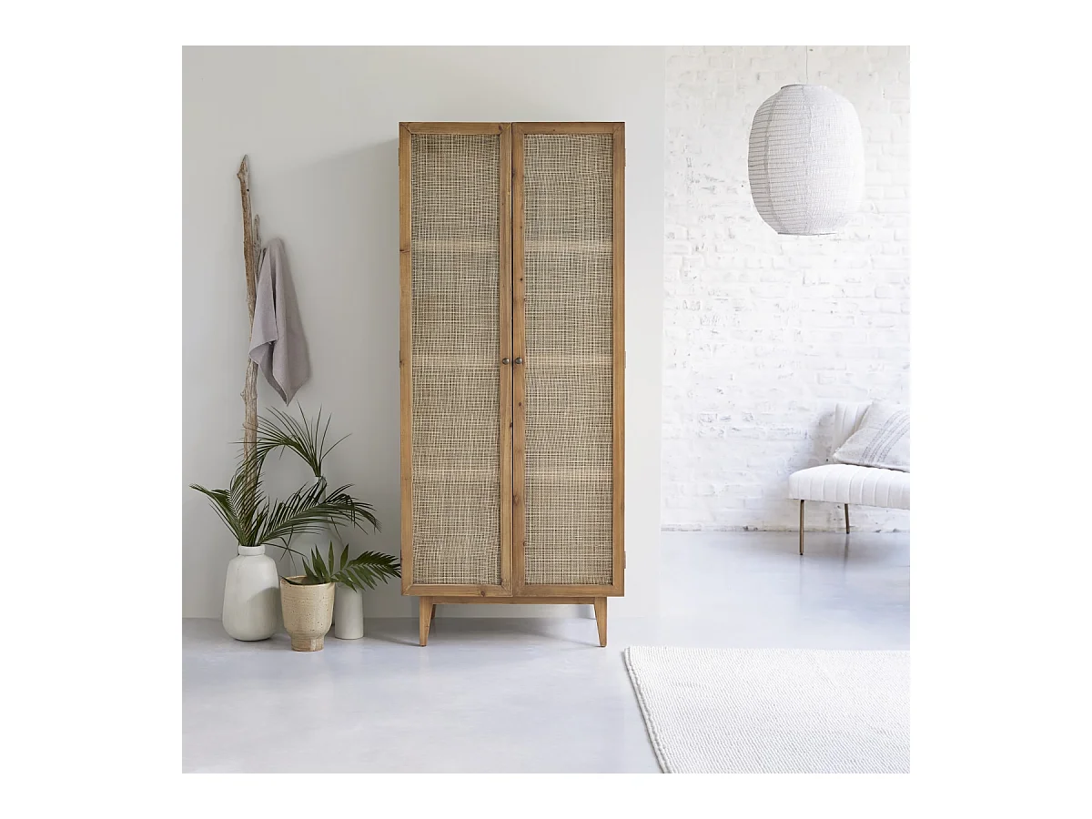 Schrank aus Pinienholz und Rattangeflecht 200 Ninon