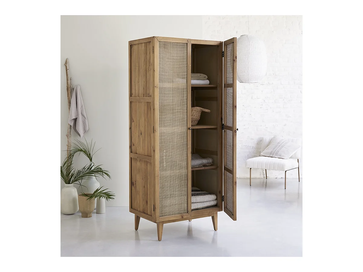 Schrank aus Pinienholz und Rattangeflecht 200 Ninon