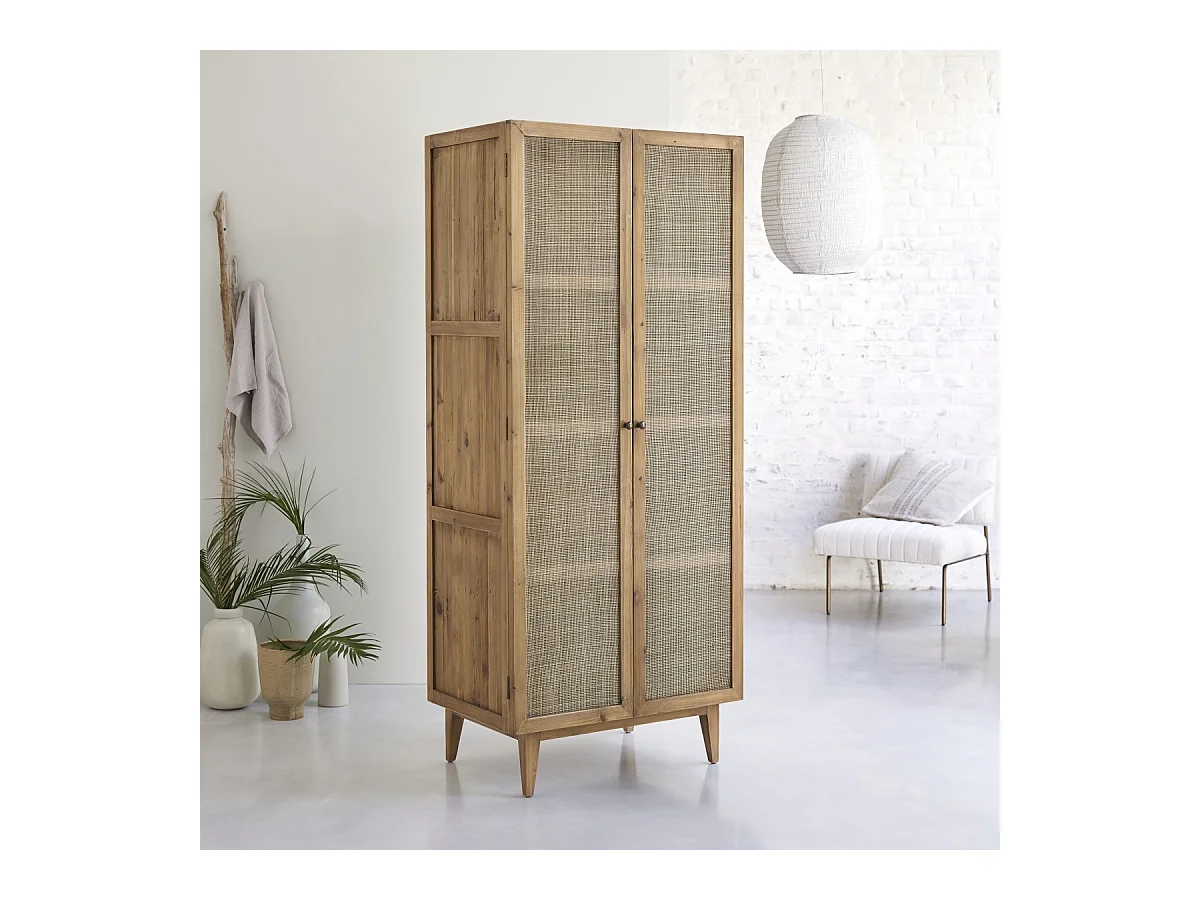 Schrank aus Pinienholz und Rattangeflecht 200 Ninon