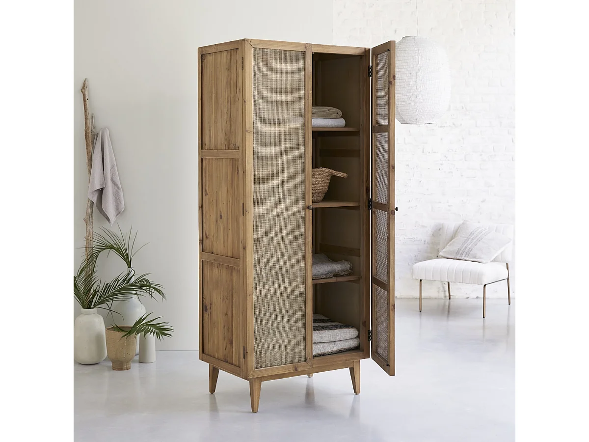 Schrank aus Pinienholz und Rattangeflecht 200 Ninon