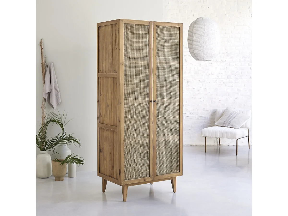 Schrank aus Pinienholz und Rattangeflecht 200 Ninon